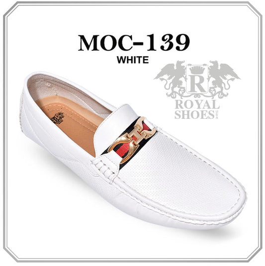 Royal Shoes MOC-139 White Smoking Slip-on Men's Fancy Prom/Dress Driver/Moccasin Shoes Sizes  8.5-13