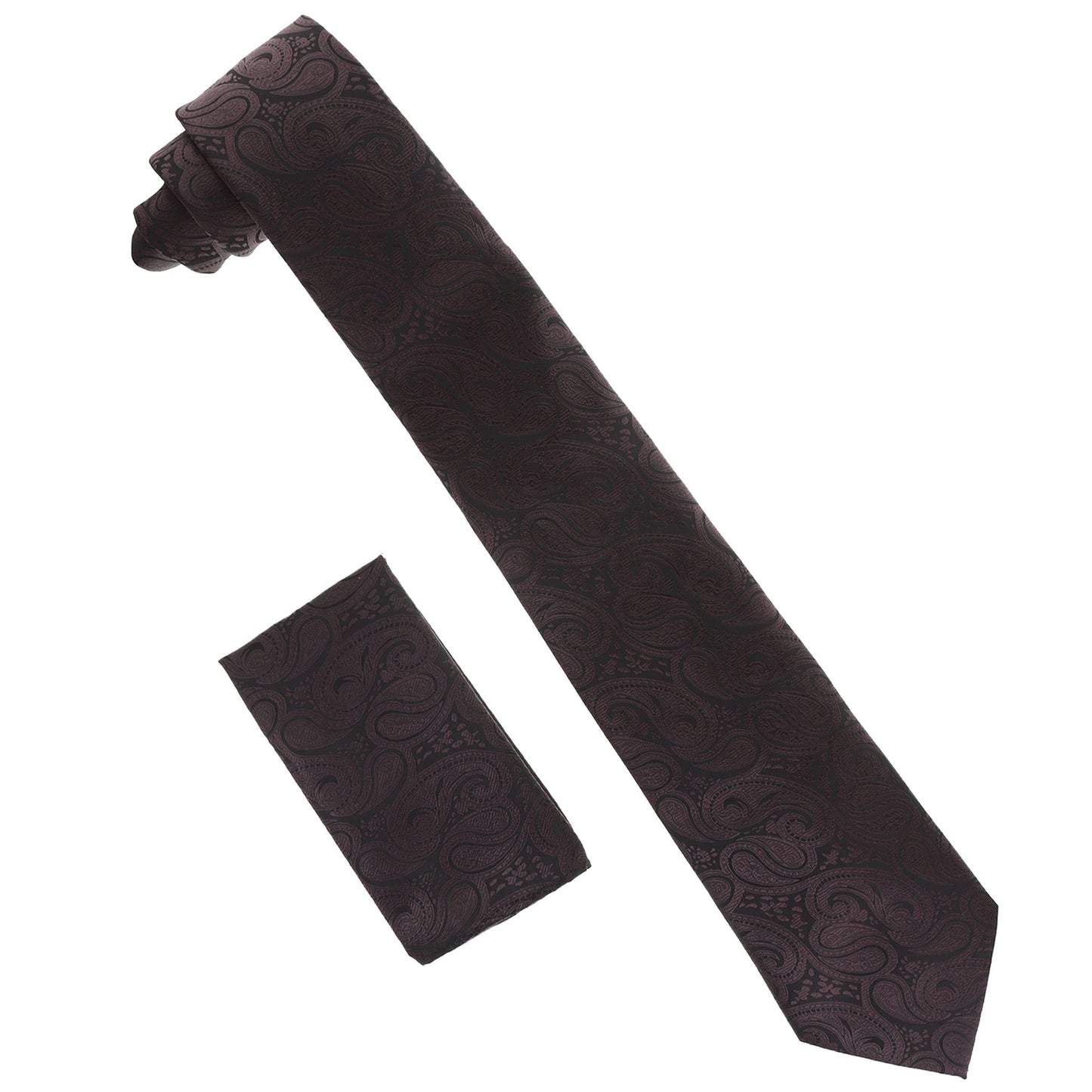 Vittorio Farina Solid Satin Paisley Necktie & Pocket Square