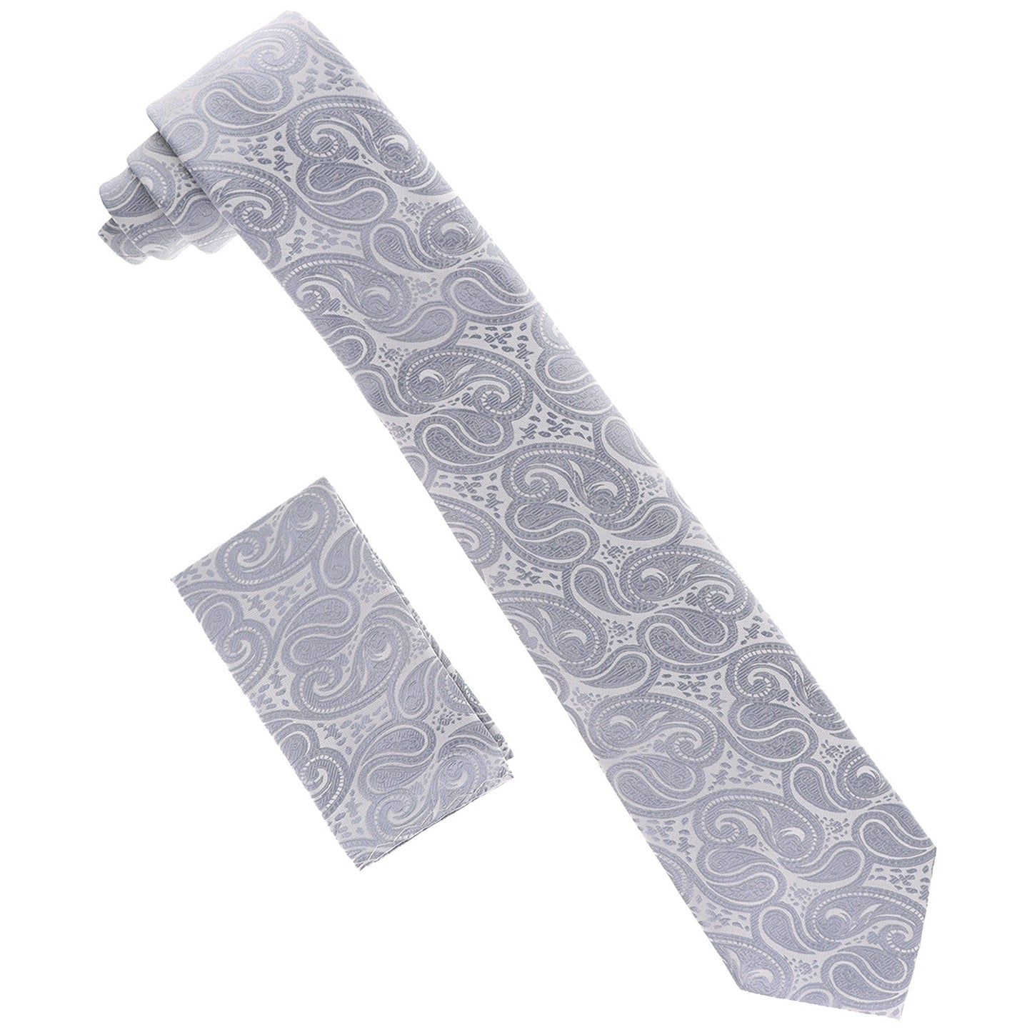 Vittorio Farina Solid Satin Paisley Necktie & Pocket Square