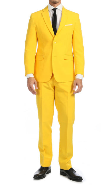 PAUL LORENZO MENS YELLOW SLIM FIT 2 PIECE SUIT