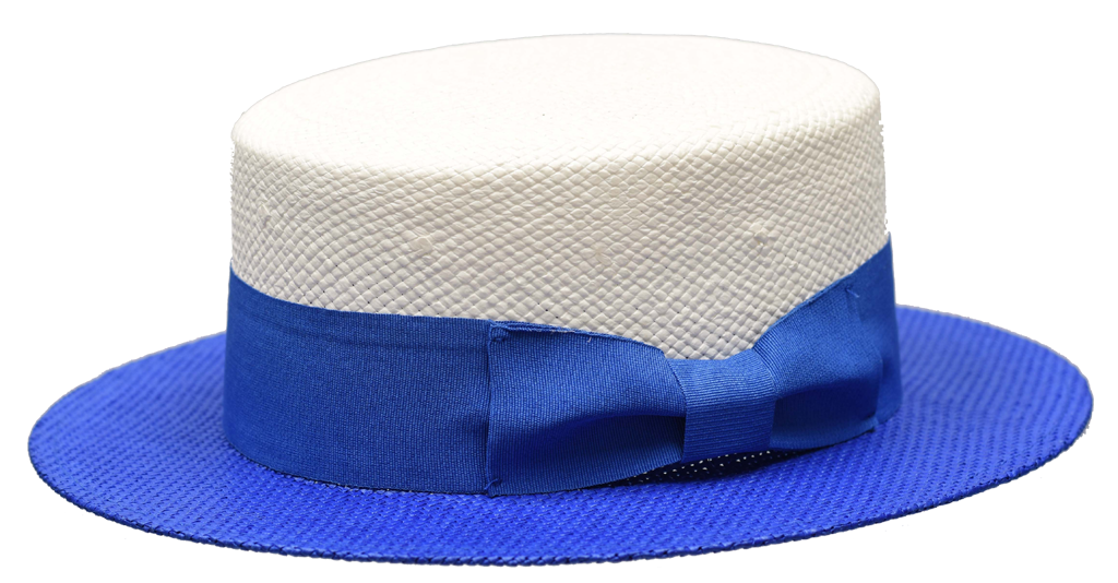 Bruno Capelo 2-Tone The BOATER NATURAL STRAW FLAT CROWN BOATER/Skimmer GAUCHO HAT | BC-702 White/Royal Blue