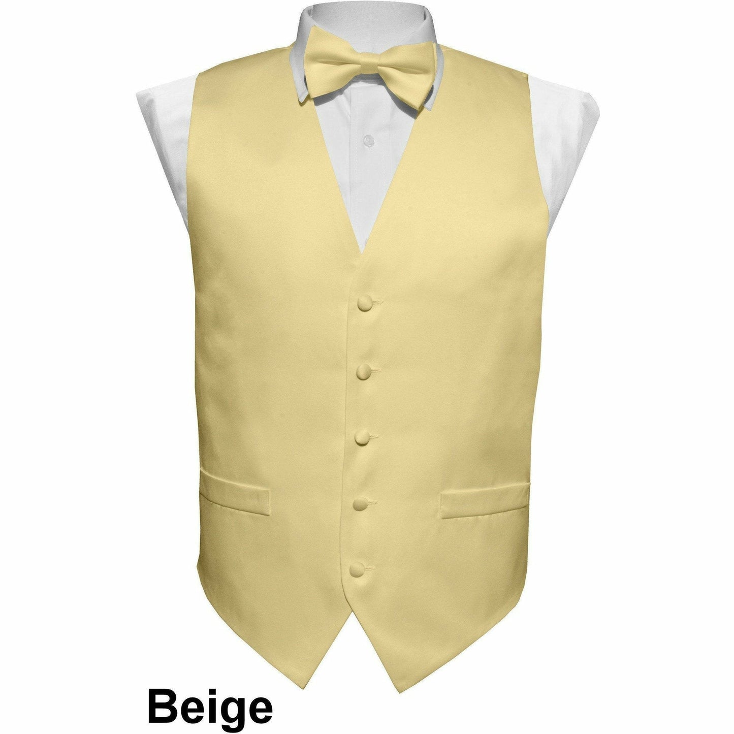 Vittorio Farina Solid Satin Vest Set (White Back) Var. 01 (Beige-Maize)