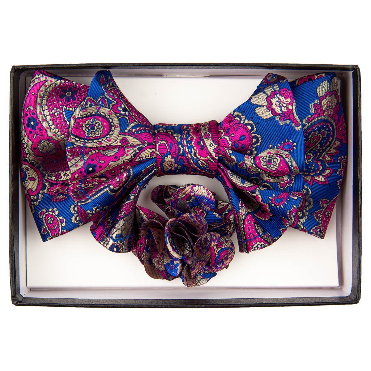 Vittorio Farina XL Bow Tie, Pocket Square & Flower Lapel Pin