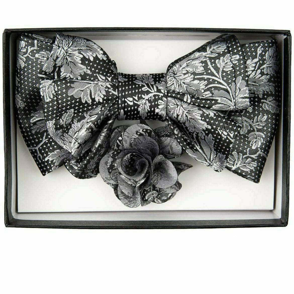 Vittorio Farina XL Bow Tie, Pocket Square & Flower Lapel Pin