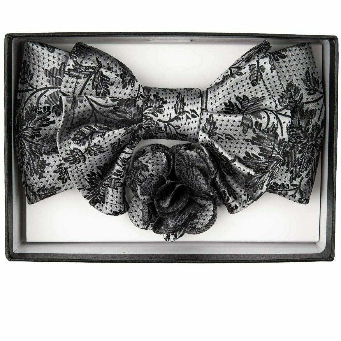 Vittorio Farina XL Bow Tie, Pocket Square & Flower Lapel Pin