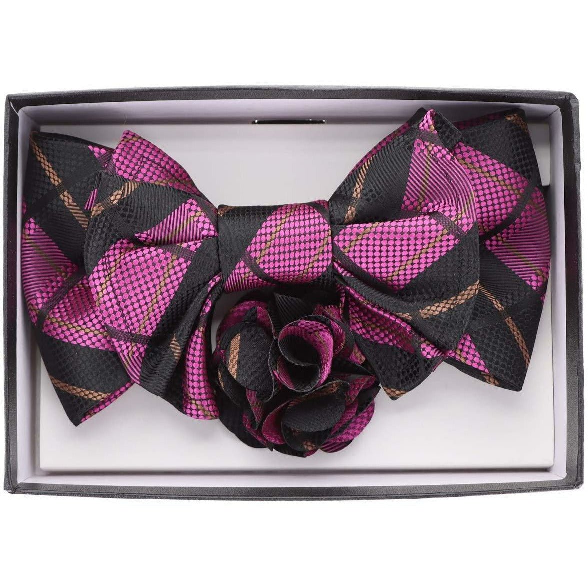 Vittorio Farina XL Bow Tie, Pocket Square & Flower Lapel Pin