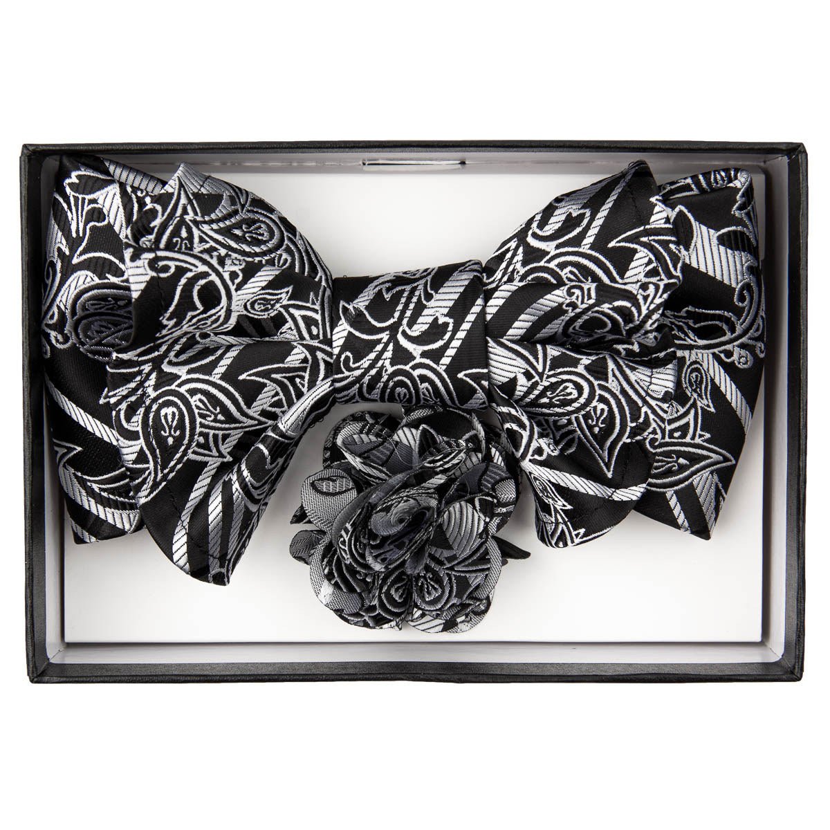 Vittorio Farina XL Bow Tie, Pocket Square & Flower Lapel Pin