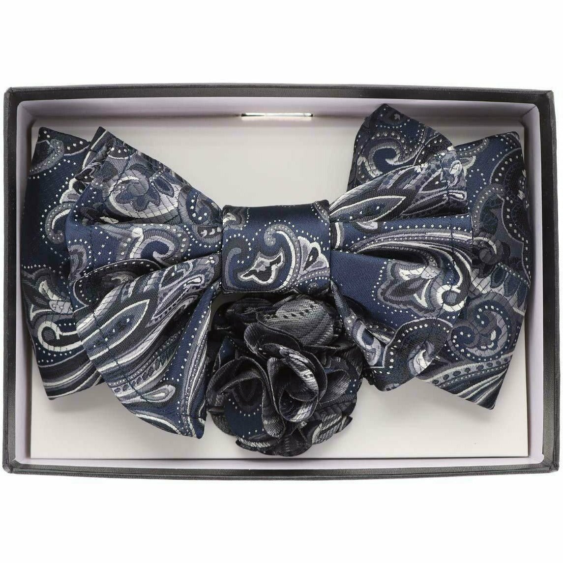 Vittorio Farina XL Bow Tie, Pocket Square & Flower Lapel Pin