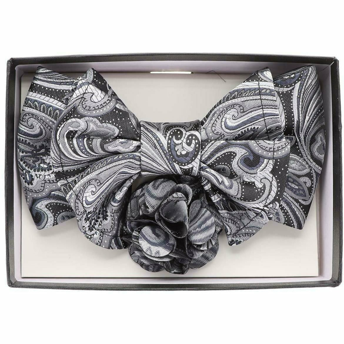 Vittorio Farina XL Bow Tie, Pocket Square & Flower Lapel Pin