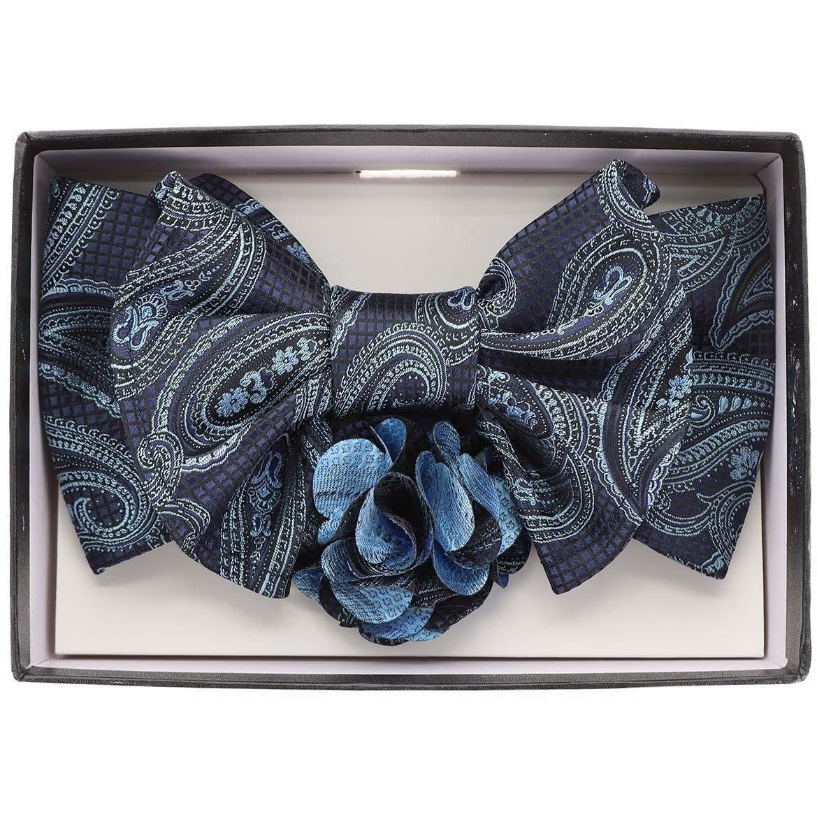 Vittorio Farina XL Bow Tie, Pocket Square & Flower Lapel Pin