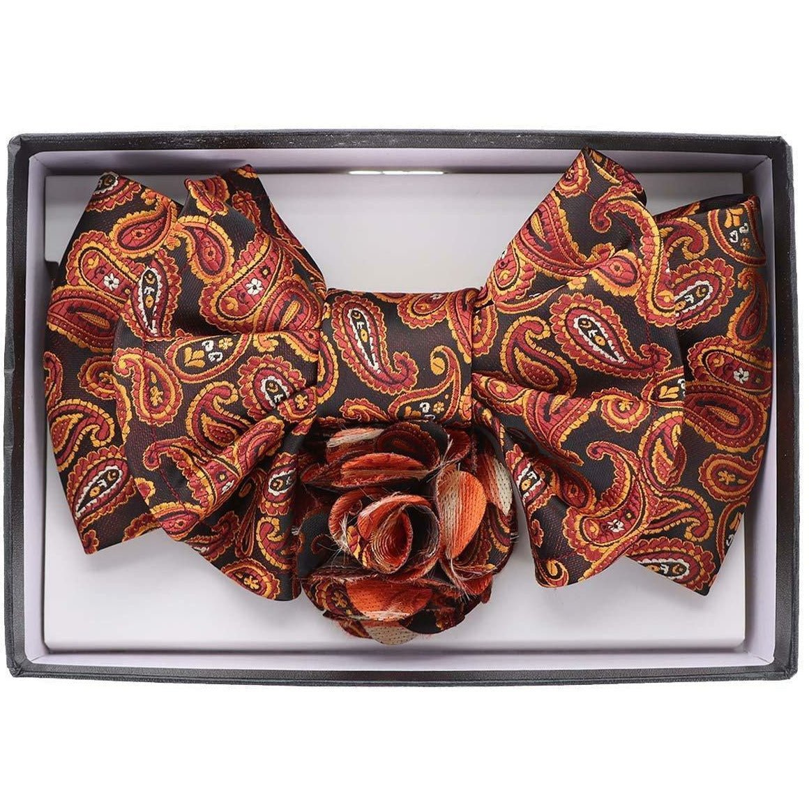 Vittorio Farina XL Bow Tie, Pocket Square & Flower Lapel Pin