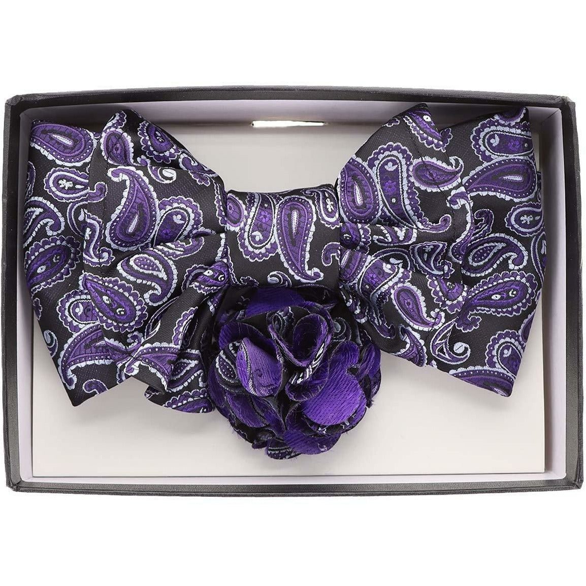 Vittorio Farina XL Bow Tie, Pocket Square & Flower Lapel Pin