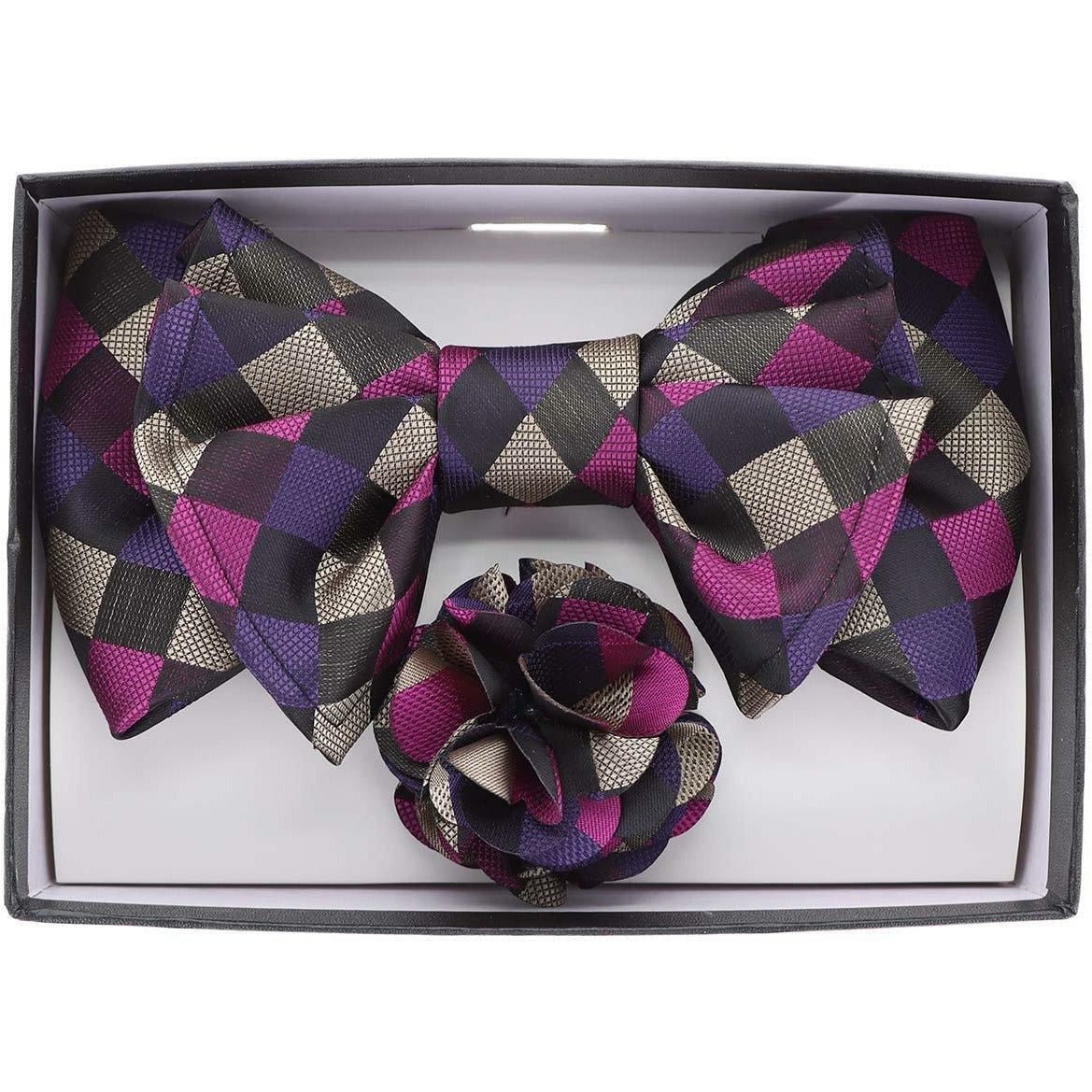 Vittorio Farina XL Bow Tie, Pocket Square & Flower Lapel Pin