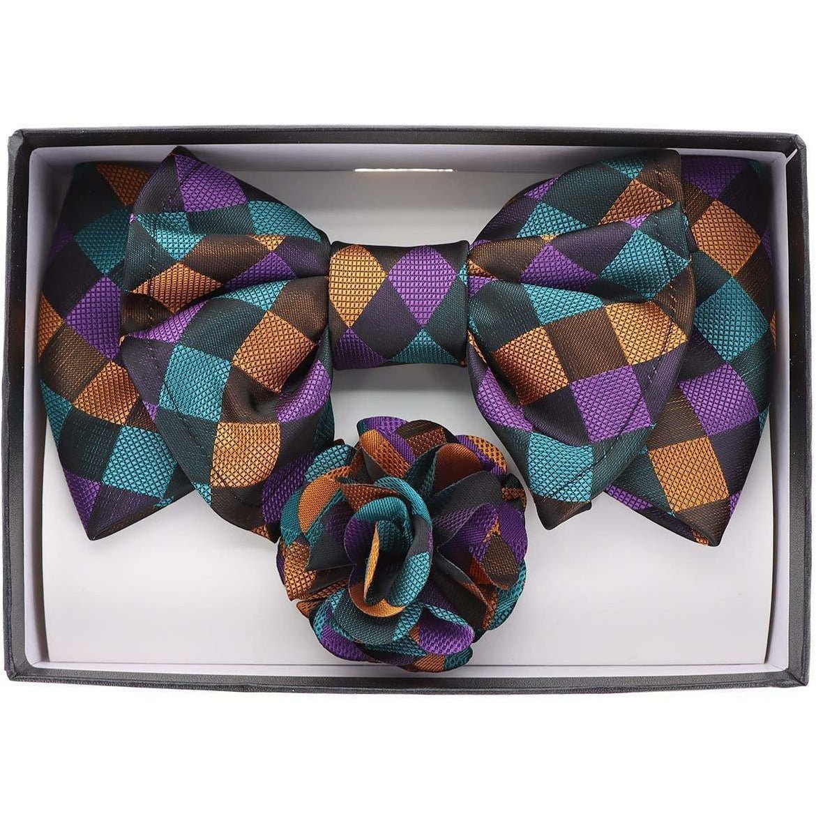 Vittorio Farina XL Bow Tie, Pocket Square & Flower Lapel Pin