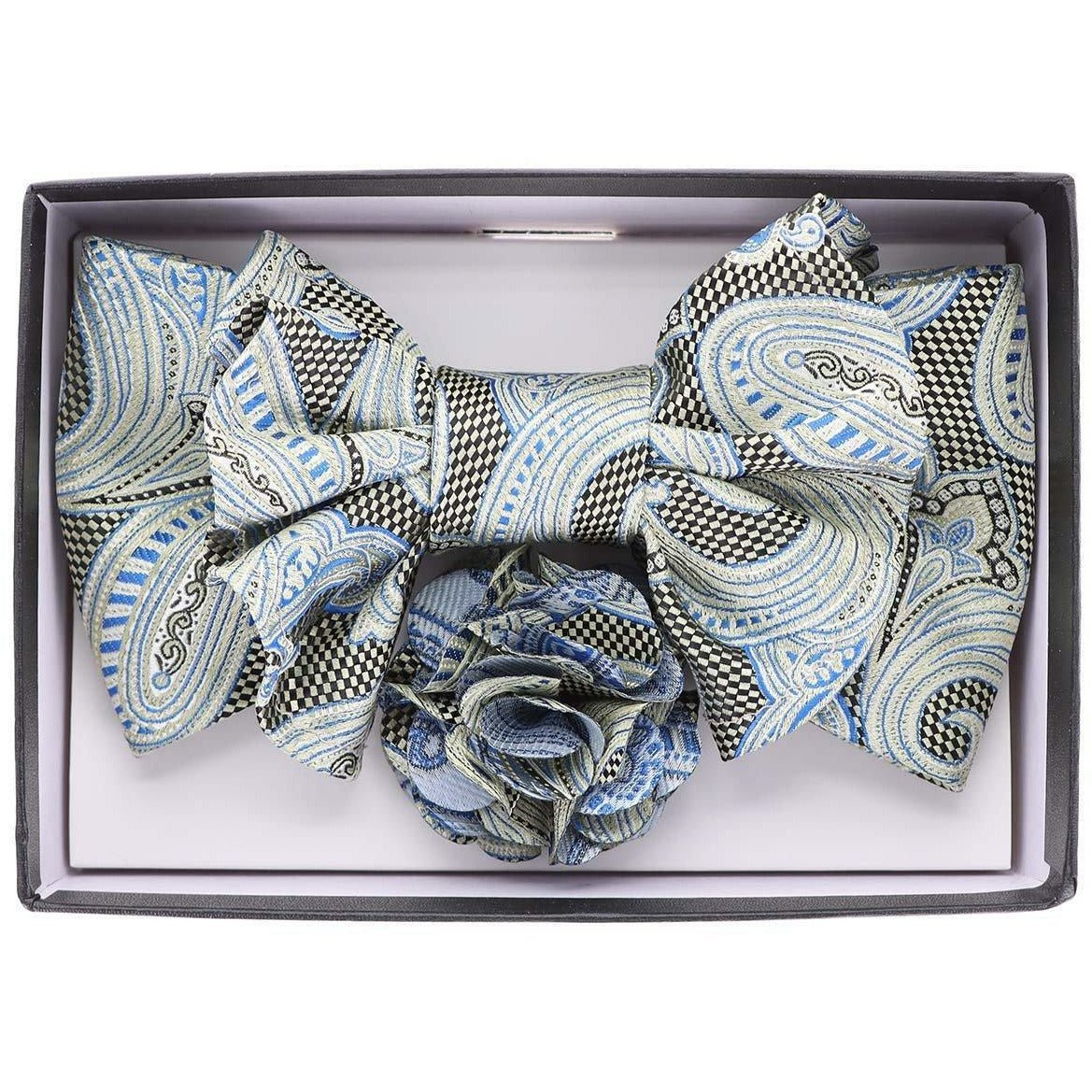 Vittorio Farina XL Bow Tie, Pocket Square & Flower Lapel Pin