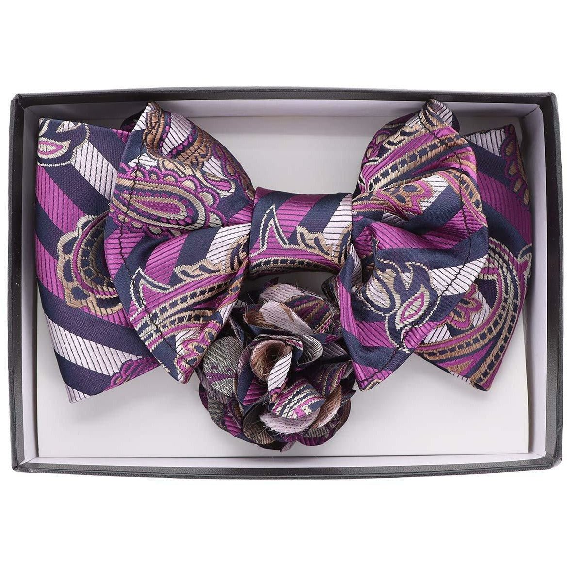 Vittorio Farina XL Bow Tie, Pocket Square & Flower Lapel Pin