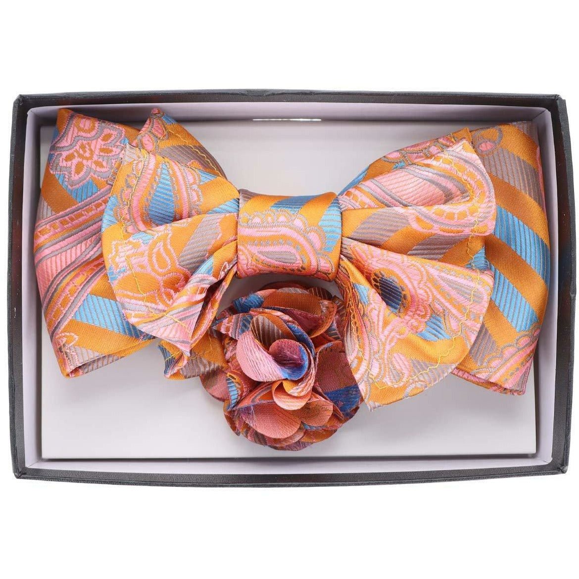 Vittorio Farina XL Bow Tie, Pocket Square & Flower Lapel Pin