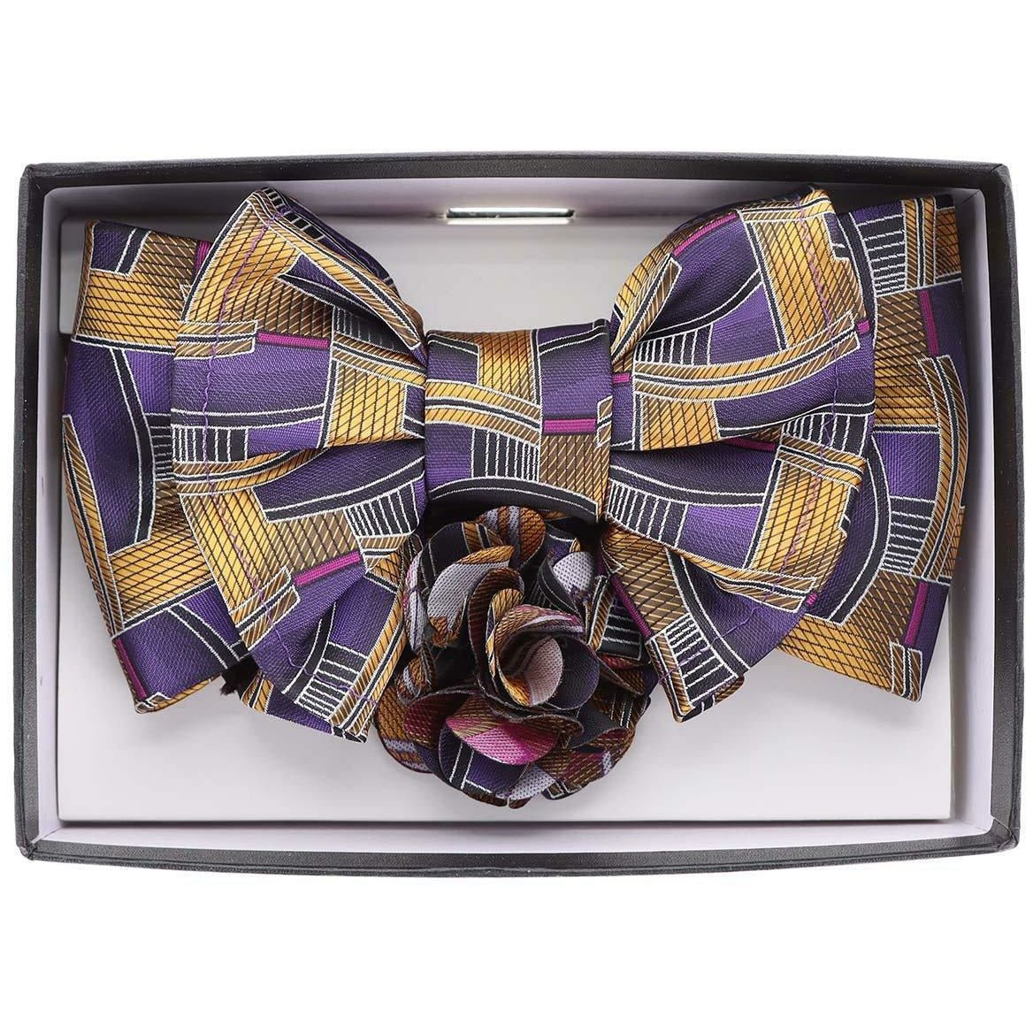 Vittorio Farina XL Bow Tie, Pocket Square & Flower Lapel Pin