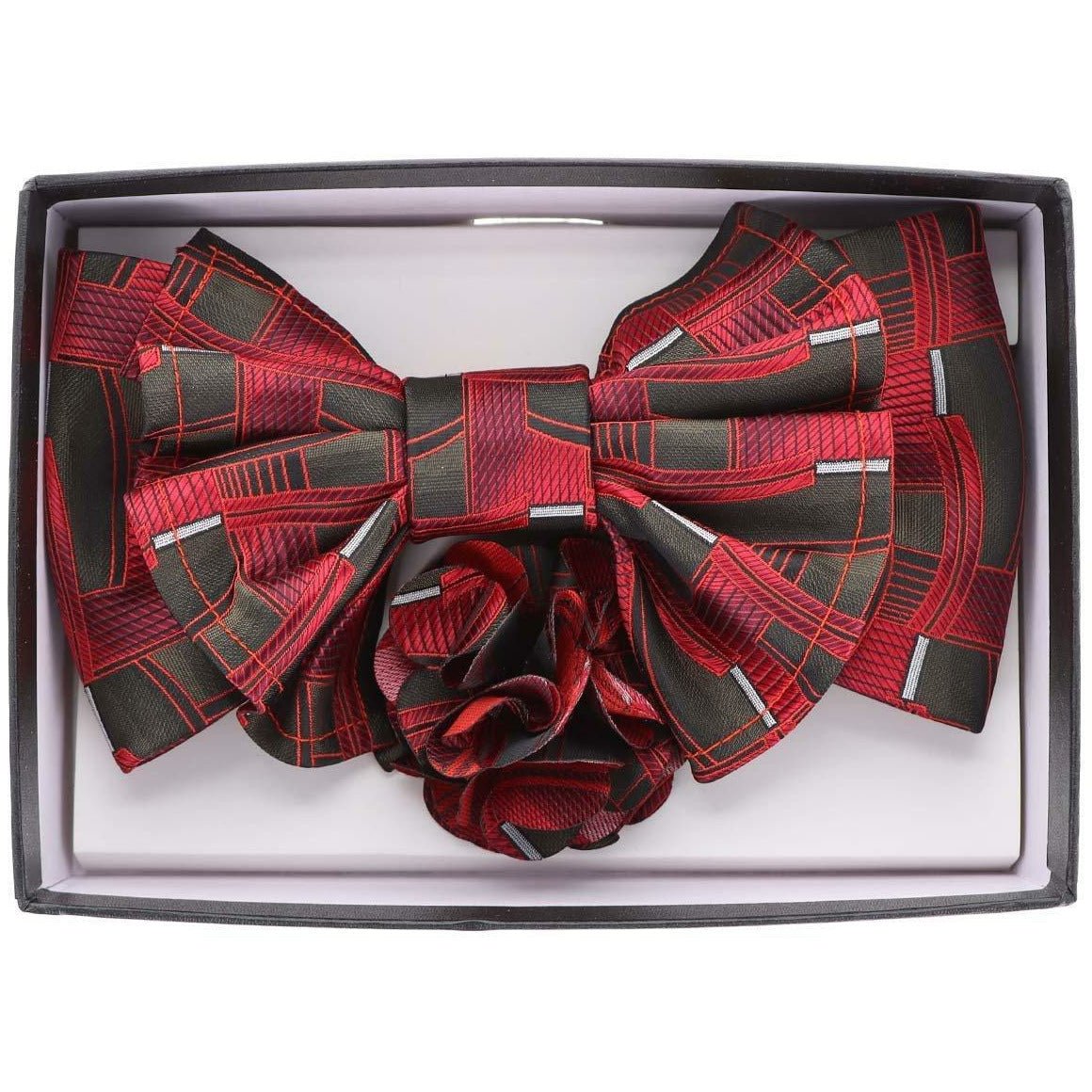 Vittorio Farina XL Bow Tie, Pocket Square & Flower Lapel Pin