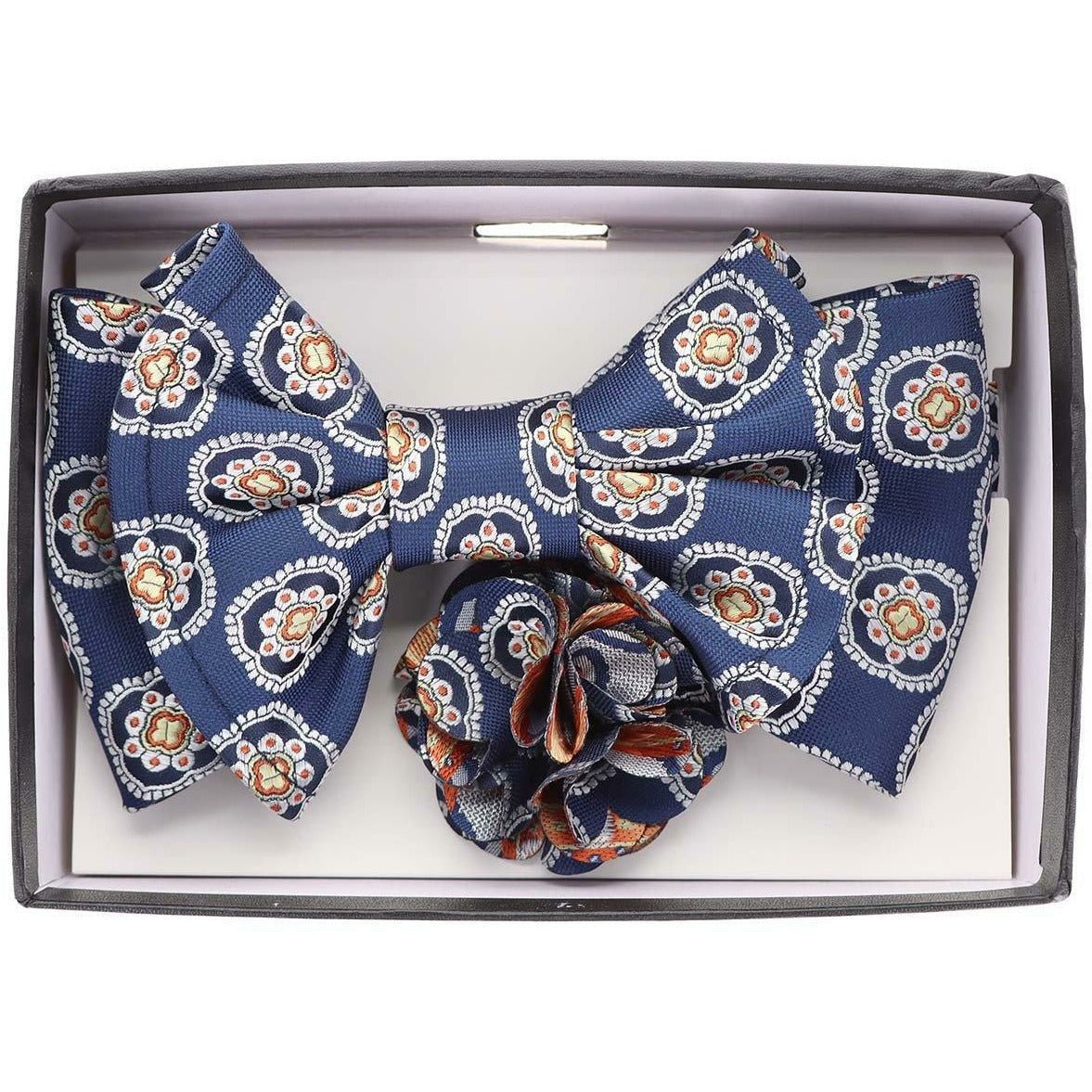 Vittorio Farina XL Bow Tie, Pocket Square & Flower Lapel Pin