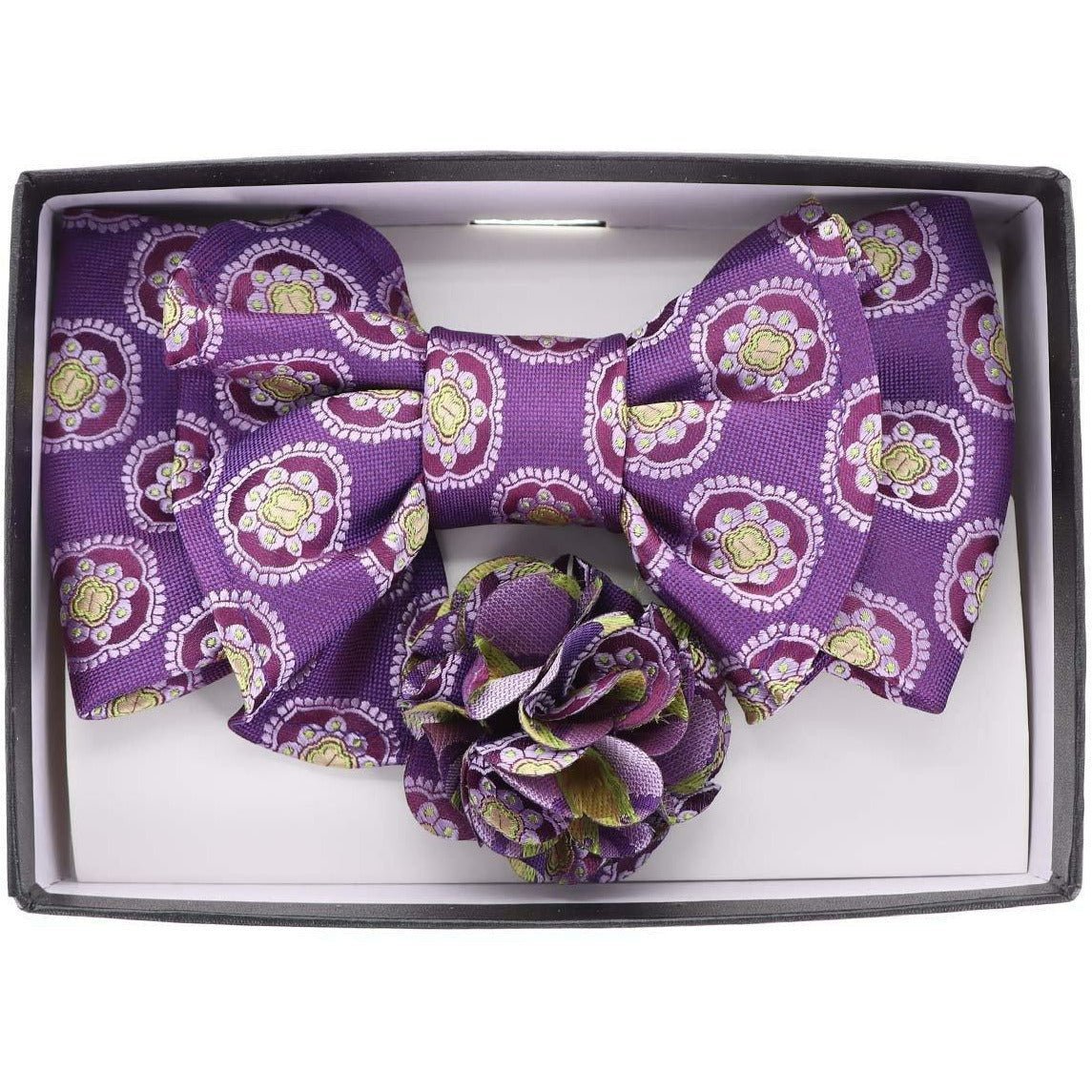 Vittorio Farina XL Bow Tie, Pocket Square & Flower Lapel Pin