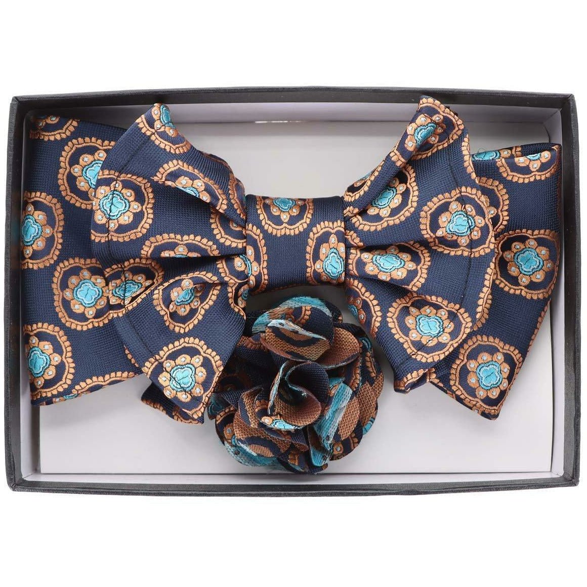 Vittorio Farina XL Bow Tie, Pocket Square & Flower Lapel Pin