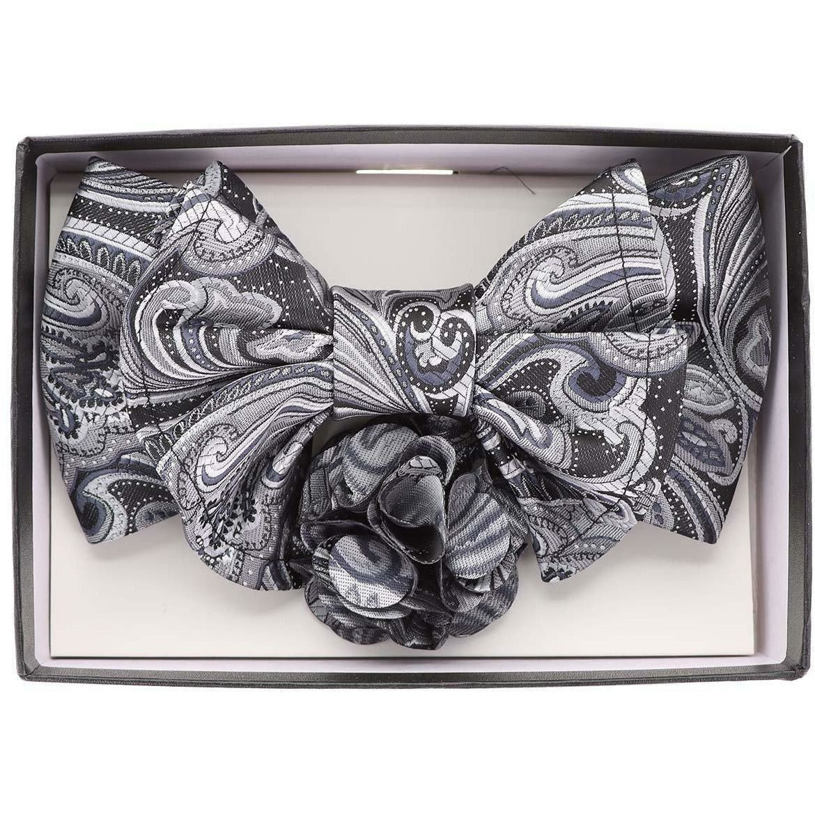 Vittorio Farina XL Bow Tie, Pocket Square & Flower Lapel Pin