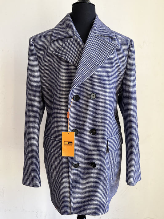 Bellucci Trends Brando B234 Blue Pattern Double Breasted Short Overcoat/ Peacoat