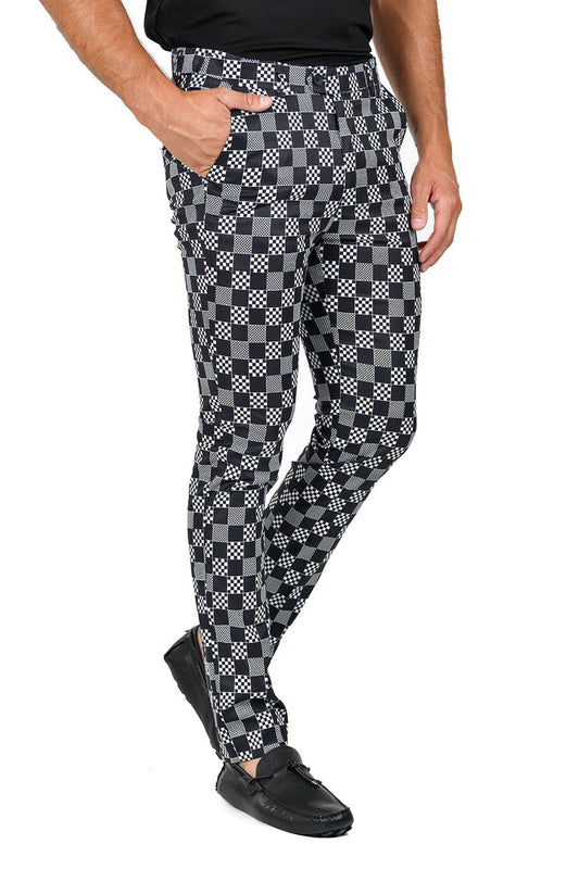 Barabas CP110 STAY IN THE SHADE Black and White Checkered Slim Fit Dress Pant