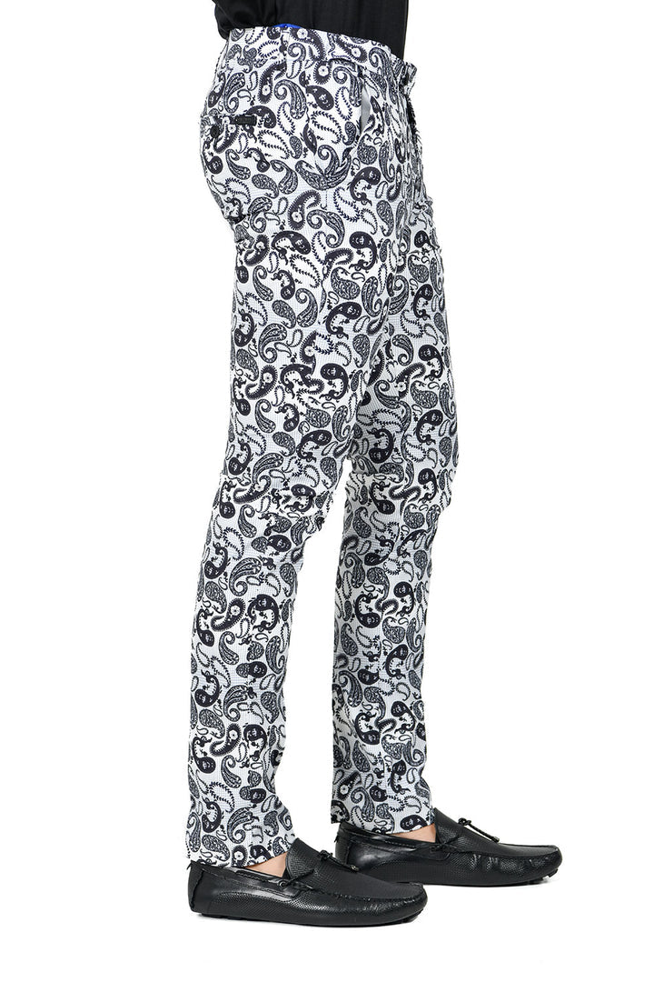 Barabas CP113 CLASSIC STORY White and Black Paisley  Slim Fit Dress Pant