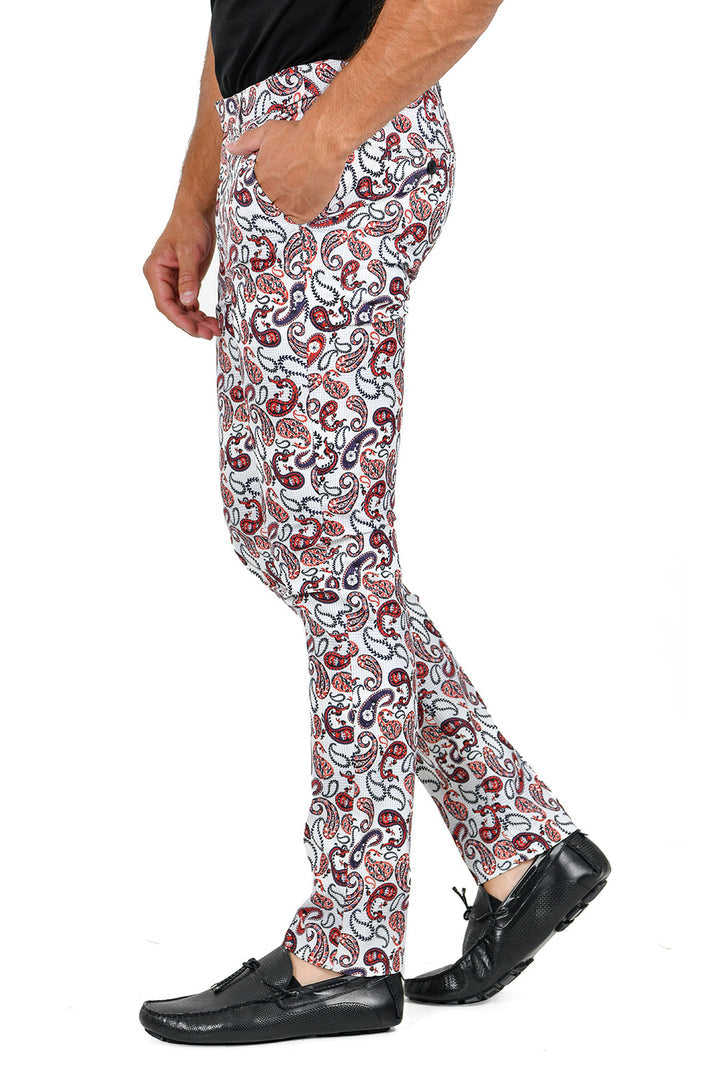 Barabas CP113 CLASSIC STORY White and Red Paisley  Slim Fit Dress Pant