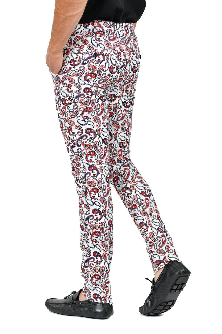 Barabas CP113 CLASSIC STORY White and Red Paisley  Slim Fit Dress Pant