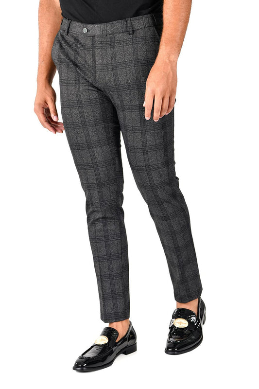 Barabas CP118 ASK ME ANYTHING Grey and Black Checkered Slim Fit Dress Pant