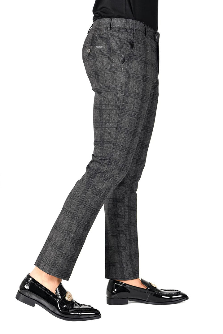 Barabas CP118 ASK ME ANYTHING Grey and Black Checkered Slim Fit Dress Pant