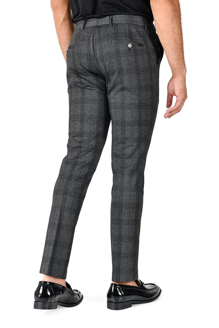 Barabas CP118 ASK ME ANYTHING Grey and Black Checkered Slim Fit Dress Pant