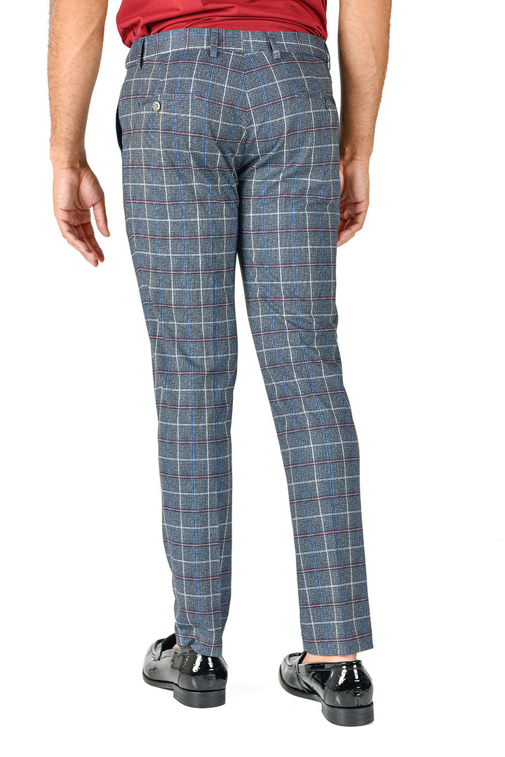 Barabas CP124 DEEP SEA POKE Grey and Pink Checkered Slim Fit Dress Pant