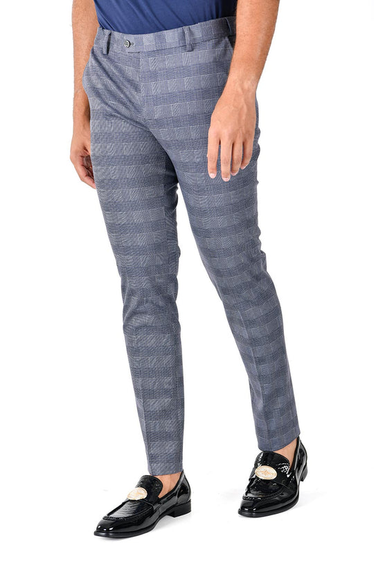 Barabas CP132 SIMPLE Grey Checkered Slim Fit Dress Pant