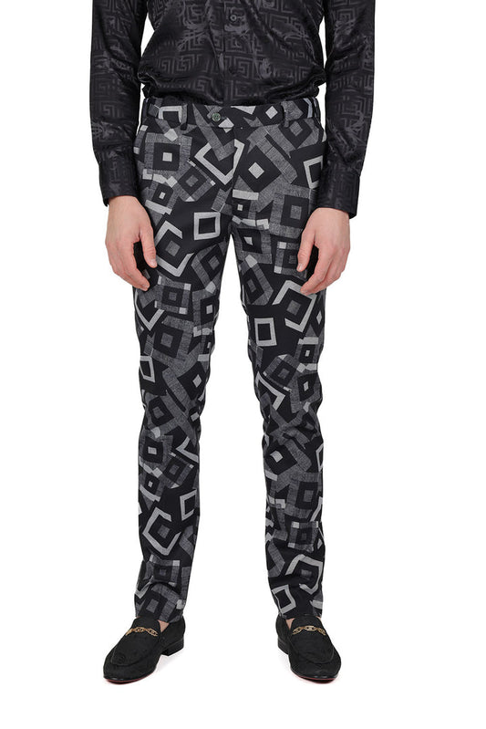 Barabas CP148 TOWN SQUARE NYC Black Cube Print Slim Fit Dress Pant