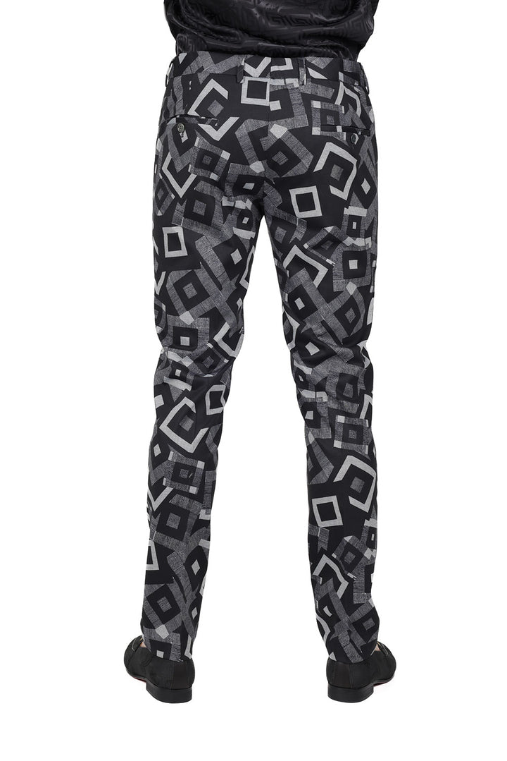 Barabas CP148 TOWN SQUARE NYC Black Cube Print Slim Fit Dress Pant