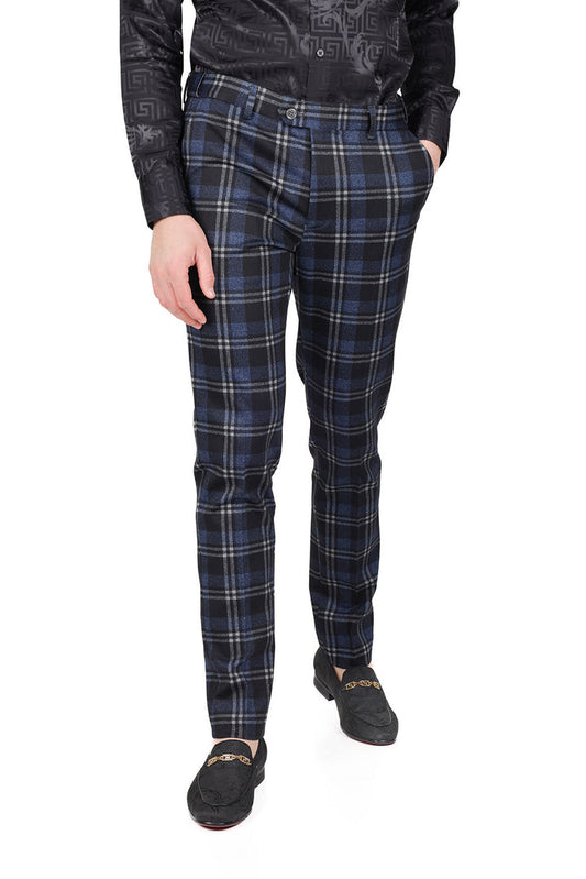 Barabas CP154 PANTSELLA Black and Navy Checkered Slim Fit Dress Pant