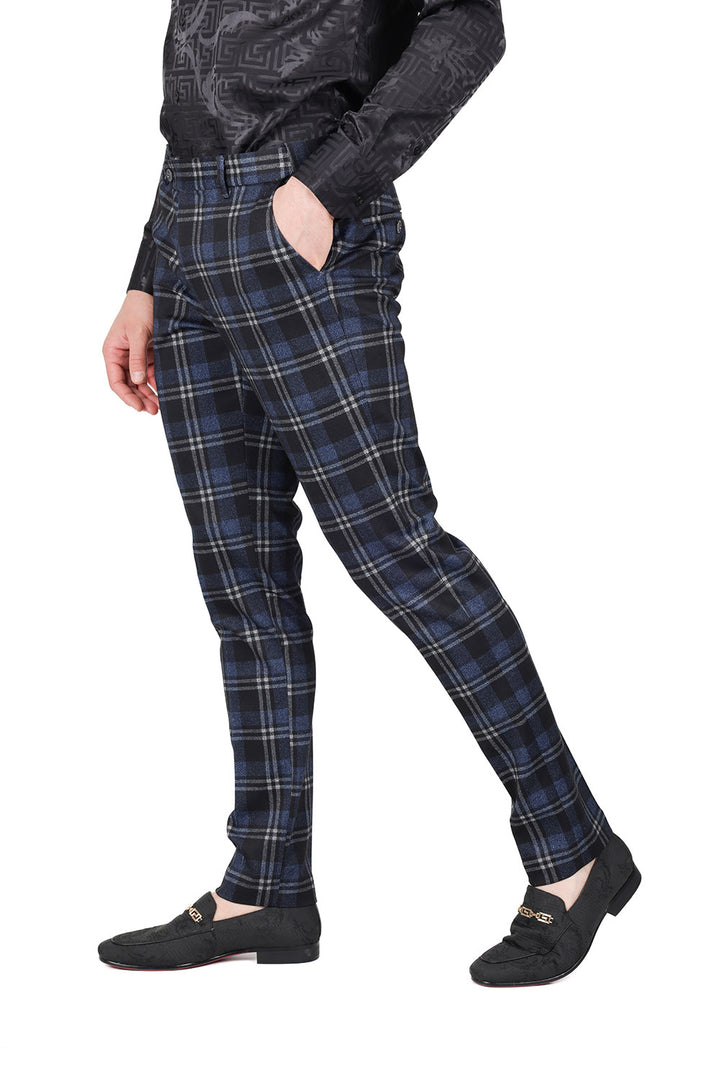 Barabas CP154 PANTSELLA Black and Navy Checkered Slim Fit Dress Pant