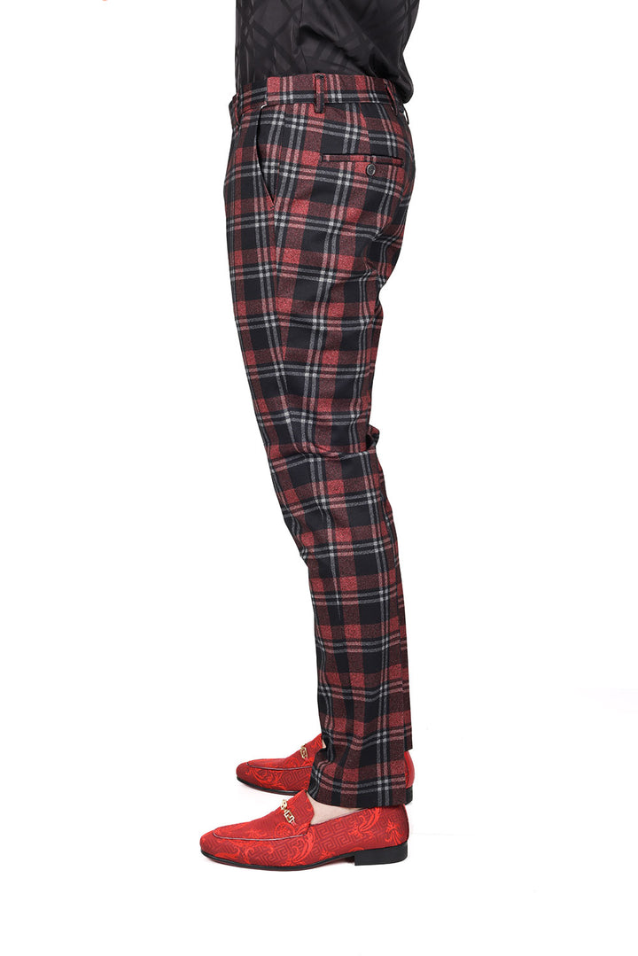 Barabas CP155 FOREST SPICE Black and Red Checkered Slim Fit Dress Pant