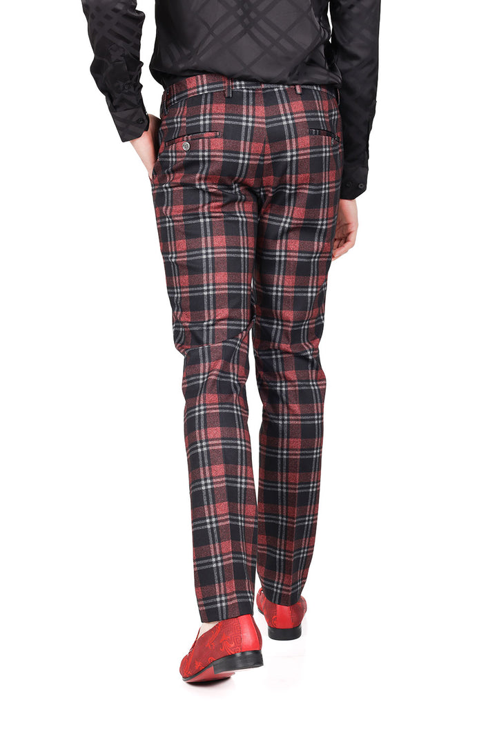 Barabas CP155 FOREST SPICE Black and Red Checkered Slim Fit Dress Pant