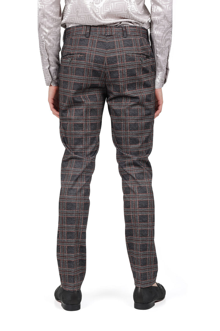 Barabas CP156 BABY BEAT Grey and Orange Checkered Slim Fit Dress Pant