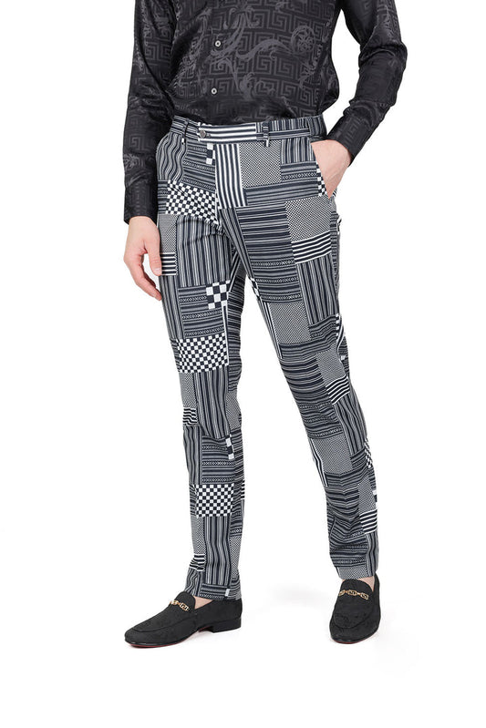 Barabas CP164 INTERCHANGEABLE FACES Black Checkers Slim Fit Dress Pant