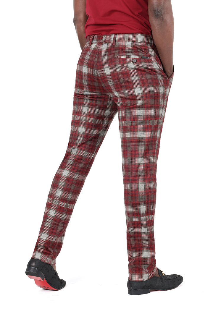 Barabas CP181 SHEPHERD’S CHECK Wine and Grey Checkered Slim Fit Dress Pant