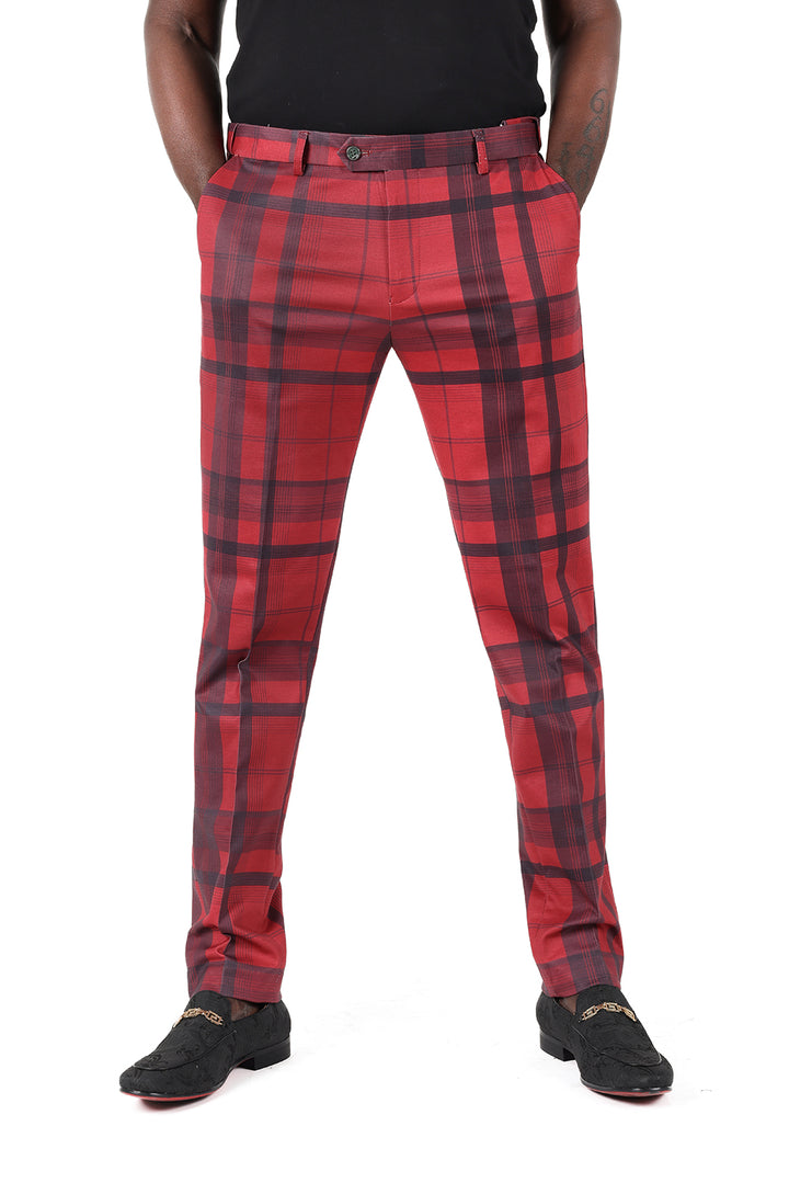 Barabas CP182 BUFFALO PLAID Red Slim Fit Dress Pant