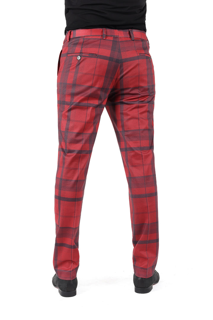 Barabas CP182 BUFFALO PLAID Red Slim Fit Dress Pant