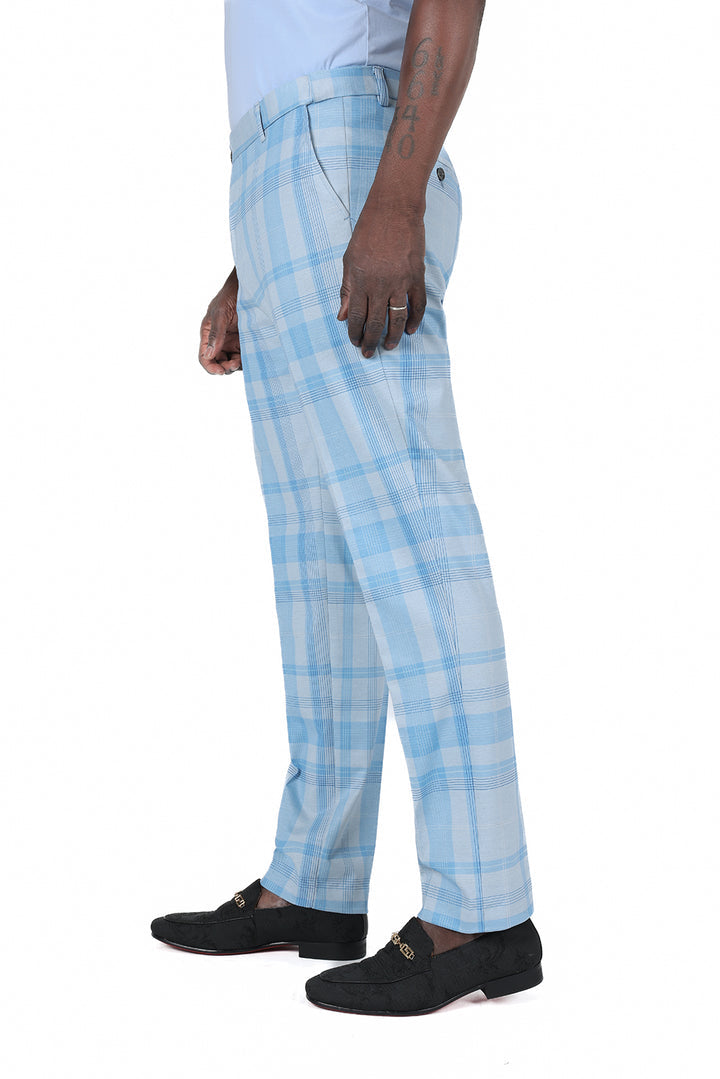 Barabas CP182 BUFFALO PLAID Sky Blue Slim Fit Dress Pant