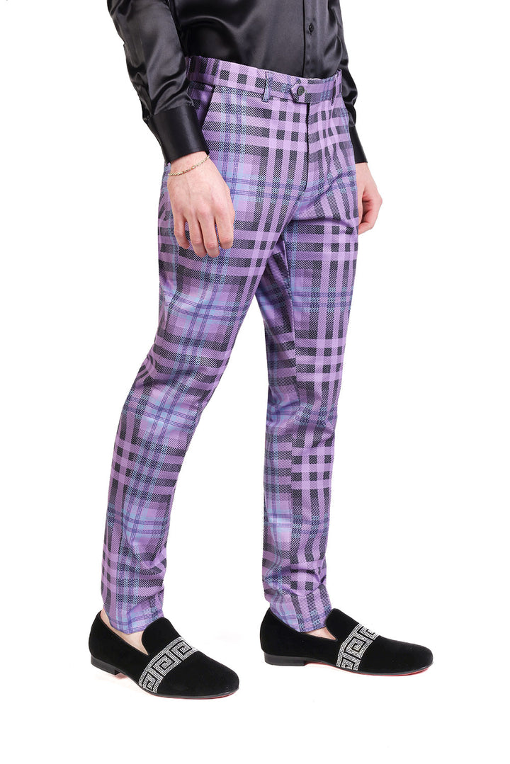 Barabas CP201 GRIP SPOT Lilac Checkered Slim Fit Dress Pant